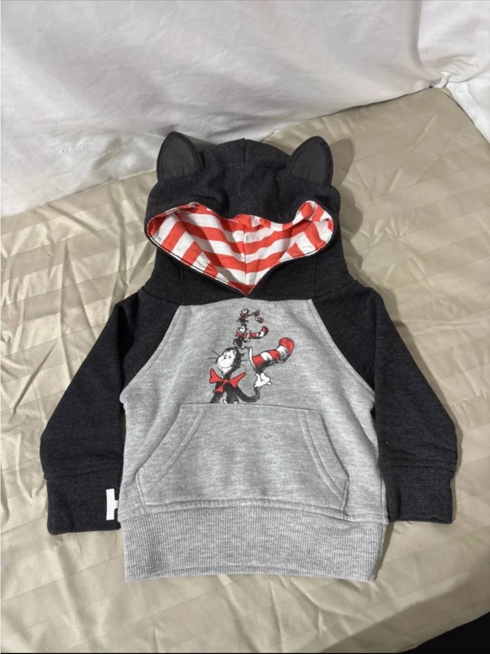 Dr. Seuss Black & Gray Hoodie with Red-White Striped Lining